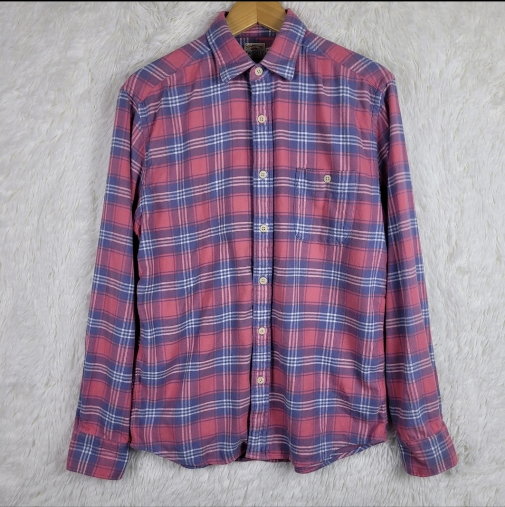 Faherty Mens M Red Organic Cotton Plaid Button Down Long Sleeve Sustainable